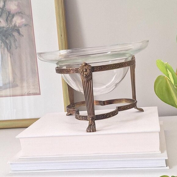 Vintage Brass & Glass Pedestal Bowl: Ornate Victorian Style Compote - Picture 1 of 4